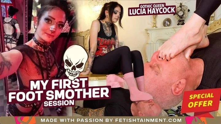 FEMDOMSQUAD Video Store in Video My First Foot Smother Session Foot Domination With Socks And Bare Feet With Gothic Queen Lucia Haycock (2025/MPEG-4/1.89 GB)