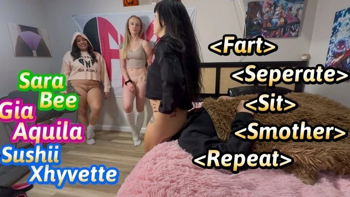 Fetish Nature Films - 3 Gassy Girls Take Turns Separate Fart Smother Rotate Repeat Sara Bee Gia Aquila Sushii Xhyvette